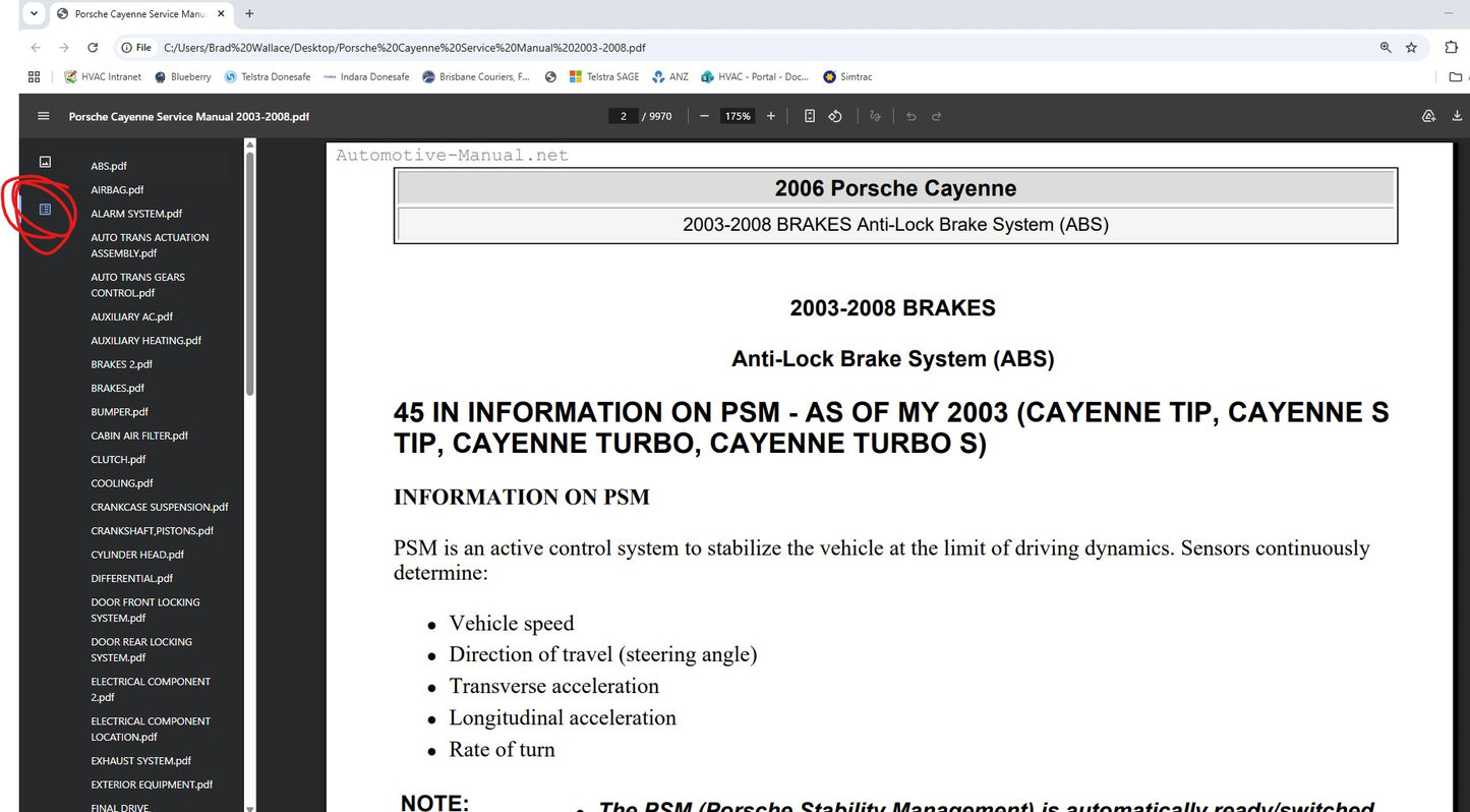 955/957 Cayenne Repair Manual, Indexed